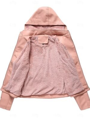 Fashion Regular Fit Plain Hooded Long Sleeve Waterproof Fleece Jacket - Image 19