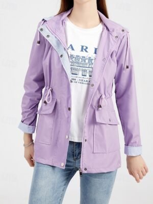 Fashion Regular Fit Plain Hooded Long Sleeve Trench Coat - Image 2