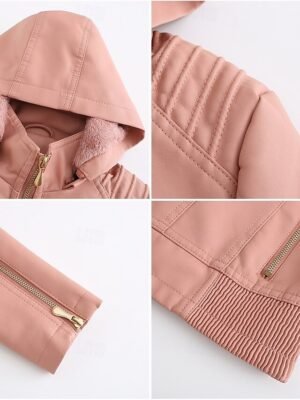 Fashion Regular Fit Plain Hooded Long Sleeve Waterproof Fleece Jacket - Image 2