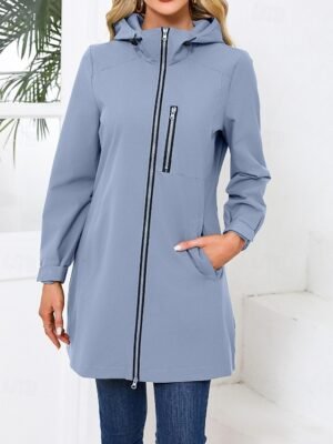 Fashion Regular Fit Plain Hooded Long Sleeve Long Trench Coat - Image 2