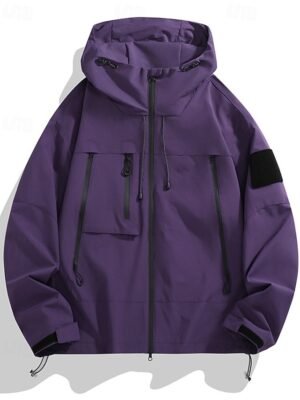 Fashion Regular Fit Plain Hooded Long Sleeve Waterproof Jacket - Image 2