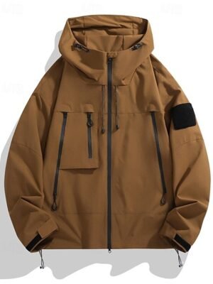 Fashion Regular Fit Plain Hooded Long Sleeve Waterproof Jacket - Image 3