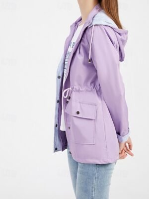 Fashion Regular Fit Plain Hooded Long Sleeve Trench Coat - Image 5