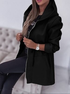 Fashion Regular Fit Plain Hooded Long Sleeve Jacket - Image 5
