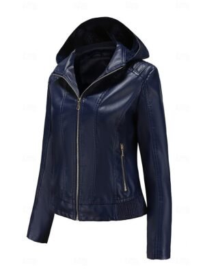 Fashion Regular Fit Plain Hooded Long Sleeve Waterproof Fleece Jacket - Image 5