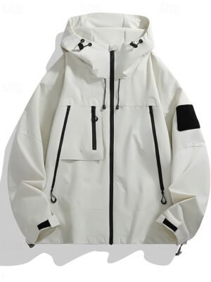 Fashion Regular Fit Plain Hooded Long Sleeve Waterproof Jacket - Image 5