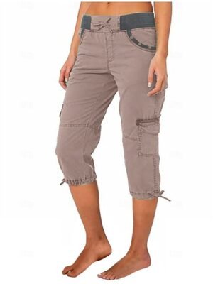 Fashion Regular Fit Plain Natural Knee Length Crop Pants - Image 4