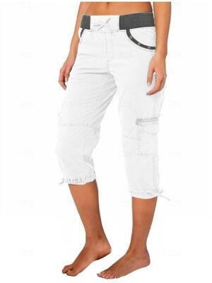 Fashion Regular Fit Plain Natural Knee Length Crop Pants - Image 6