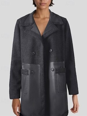 Fashion Regular Fit Plain Peaked Lapel Long Sleeve Winter Jacket - Image 3