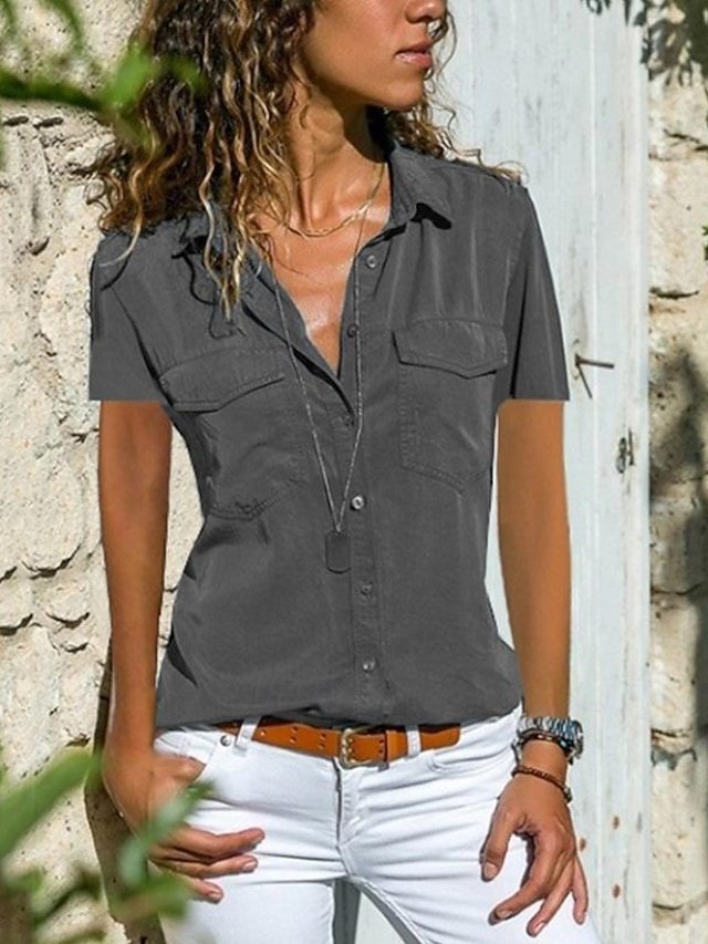 Fashion Regular Fit Plain Shirt Collar Long Sleeve Shirt - Image 1