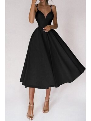 Fashion Regular Fit Plain Spaghetti Strap Sleeveless Midi Slip Dress - Image 5