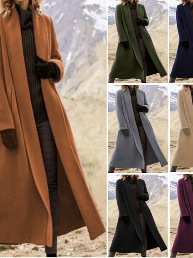 Fashion Regular Fit Plain Turndown Collar Long Sleeve Long Coat - Image 1