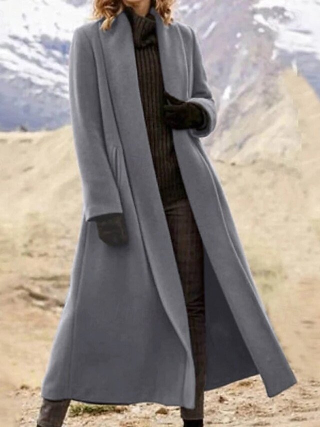 Fashion Regular Fit Plain Turndown Collar Long Sleeve Long Coat - Image 2