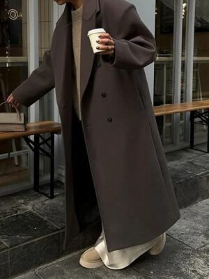 Fashion Regular Fit Plain Turndown Long Sleeve Long Coat - Image 1