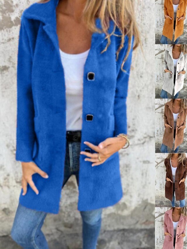 Fashion Regular Fit Plain Turndown Long Sleeve Long Coat - Image 1