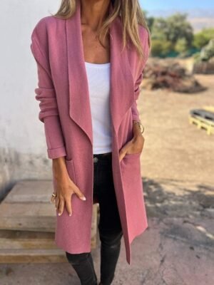 Fashion Regular Fit Plain Turndown Long Sleeve Cardigan - Image 1