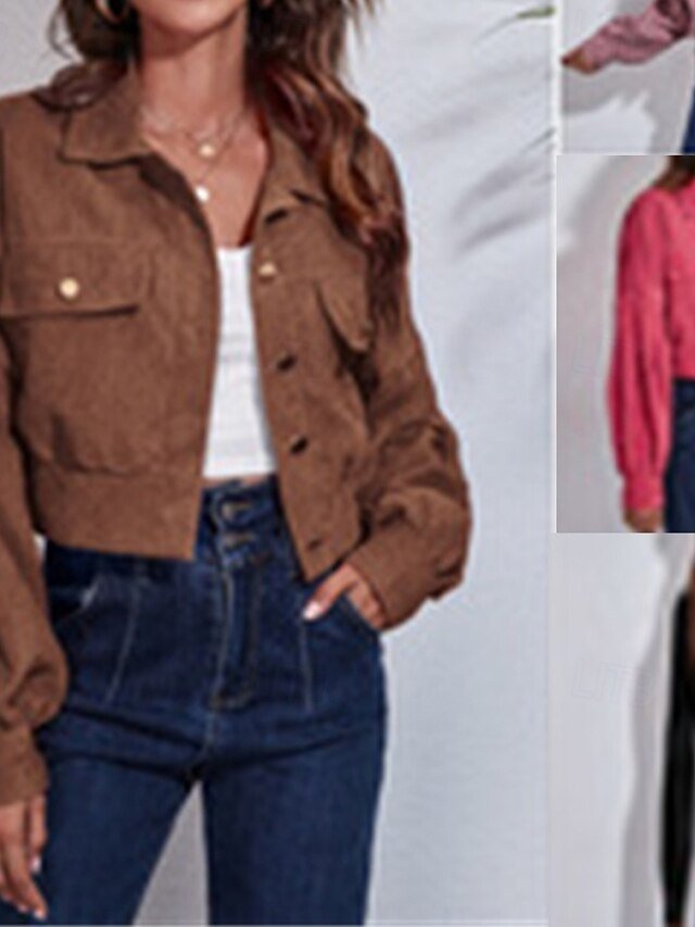 Fashion Regular Fit Plain Turndown Long Sleeve Short Jacket - Image 1