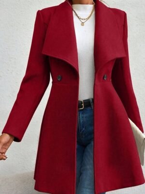 Fashion Regular Fit Plain Turndown Long Sleeve Long Coat - Image 1