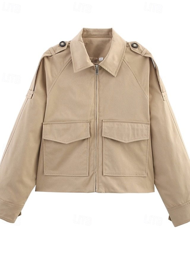 Fashion Regular Fit Plain Turndown Long Sleeve Short Jacket - Image 1