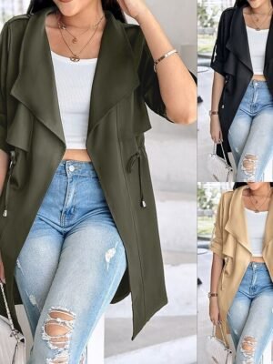 Fashion Regular Fit Plain Turndown Long Sleeve Jacket - Image 1
