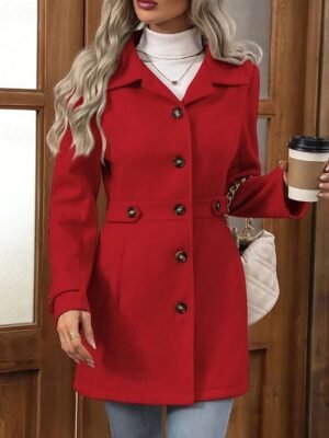 Fashion Regular Fit Plain Turndown Long Sleeve Long Coat - Image 1
