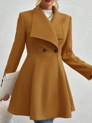 Fashion Regular Fit Plain Turndown Long Sleeve Long Coat - Image 10