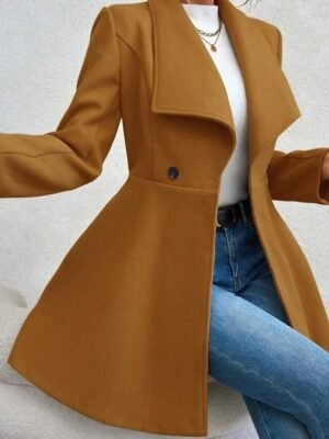 Fashion Regular Fit Plain Turndown Long Sleeve Long Coat - Image 11