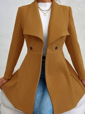 Fashion Regular Fit Plain Turndown Long Sleeve Long Coat - Image 12