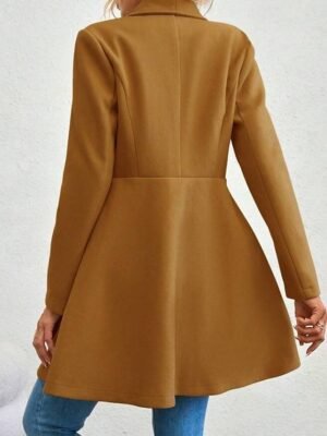 Fashion Regular Fit Plain Turndown Long Sleeve Long Coat - Image 13