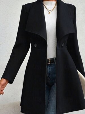 Fashion Regular Fit Plain Turndown Long Sleeve Long Coat - Image 14