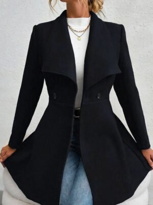 Fashion Regular Fit Plain Turndown Long Sleeve Long Coat - Image 15