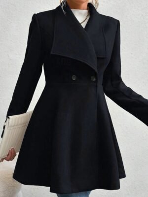 Fashion Regular Fit Plain Turndown Long Sleeve Long Coat - Image 16