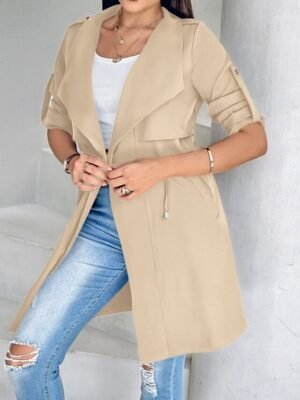 Fashion Regular Fit Plain Turndown Long Sleeve Jacket - Image 16