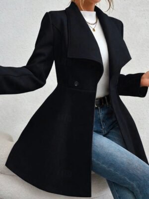 Fashion Regular Fit Plain Turndown Long Sleeve Long Coat - Image 17