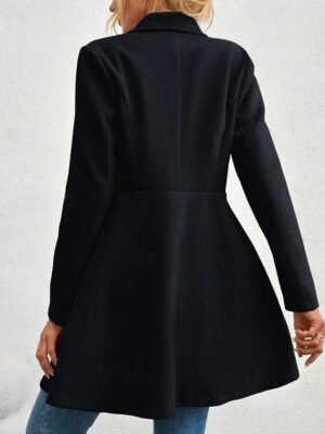 Fashion Regular Fit Plain Turndown Long Sleeve Long Coat - Image 18