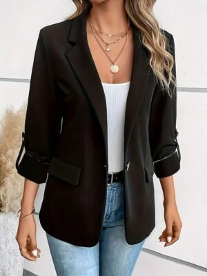 Fashion Regular Fit Plain Turndown Long Sleeve Blazer - Image 2