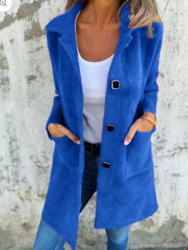 Fashion Regular Fit Plain Turndown Long Sleeve Long Coat - Image 2