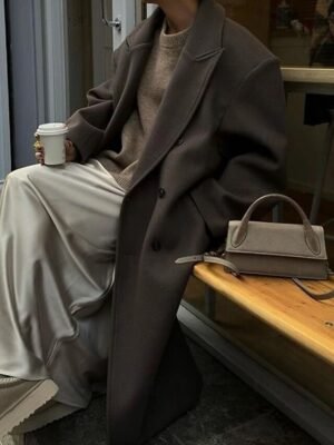 Fashion Regular Fit Plain Turndown Long Sleeve Long Coat - Image 2