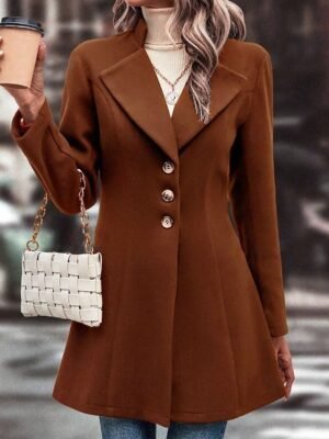 Fashion Regular Fit Plain Turndown Long Sleeve Long Coat - Image 3