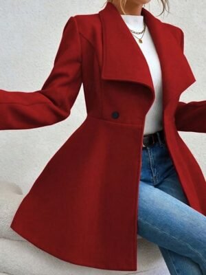 Fashion Regular Fit Plain Turndown Long Sleeve Long Coat - Image 3