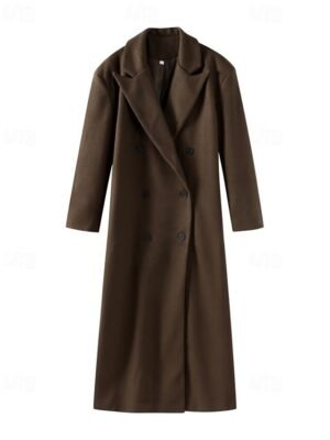 Fashion Regular Fit Plain Turndown Long Sleeve Long Coat - Image 3