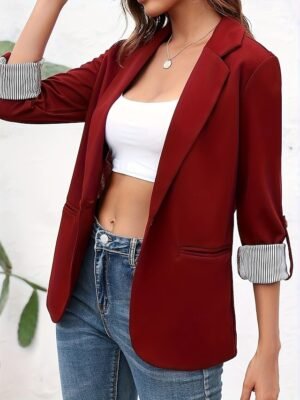 Fashion Regular Fit Plain Turndown Long Sleeve Blazer - Image 4