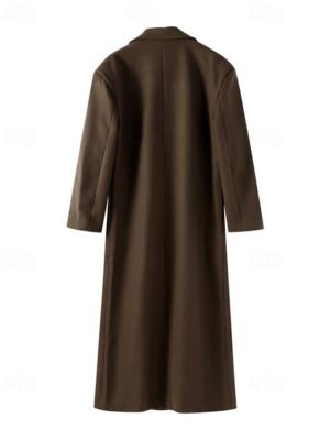 Fashion Regular Fit Plain Turndown Long Sleeve Long Coat - Image 5