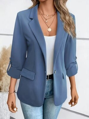 Fashion Regular Fit Plain Turndown Long Sleeve Blazer - Image 5