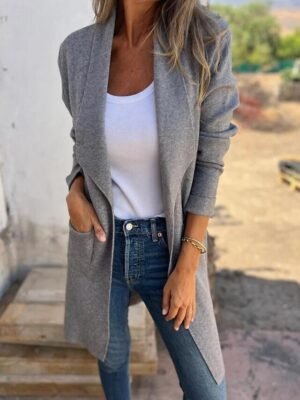 Fashion Regular Fit Plain Turndown Long Sleeve Cardigan - Image 5