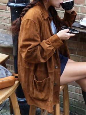 Fashion Regular Fit Plain Turndown Long Sleeve Coat - Image 5