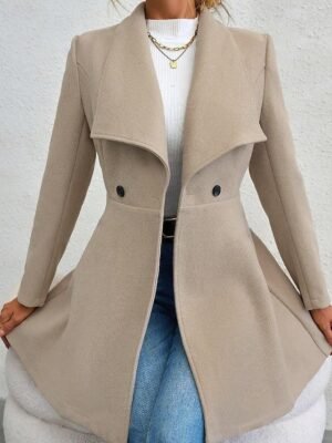 Fashion Regular Fit Plain Turndown Long Sleeve Long Coat - Image 5