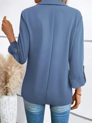 Fashion Regular Fit Plain Turndown Long Sleeve Blazer - Image 6