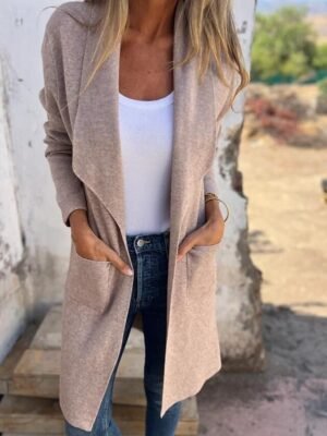 Fashion Regular Fit Plain Turndown Long Sleeve Cardigan - Image 6