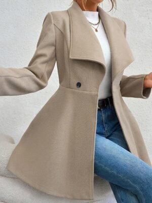 Fashion Regular Fit Plain Turndown Long Sleeve Long Coat - Image 6